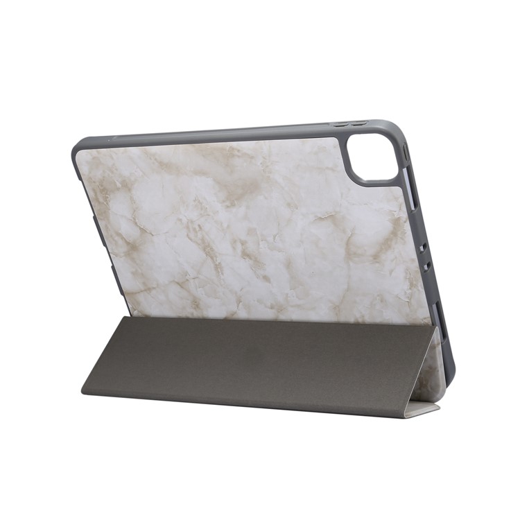 Marble Pattern Tri-fold Stand Smart Leather Case with Pen Slot for iPad Pro 11-inch (2020)/(2018) - White-4