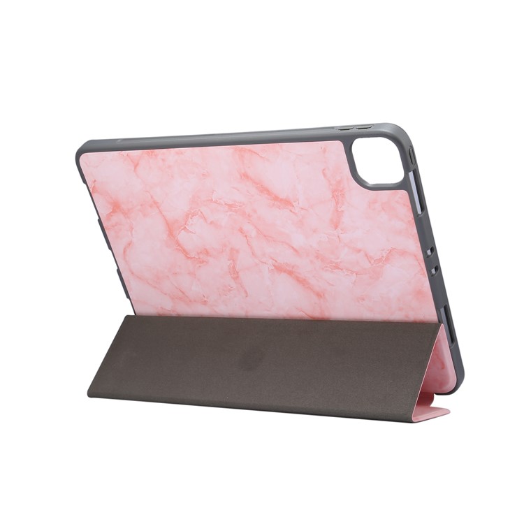 Marble Pattern Tri-fold Stand Smart Leather Case with Pen Slot for iPad Pro 11-inch (2020)/(2018) - Pink-3