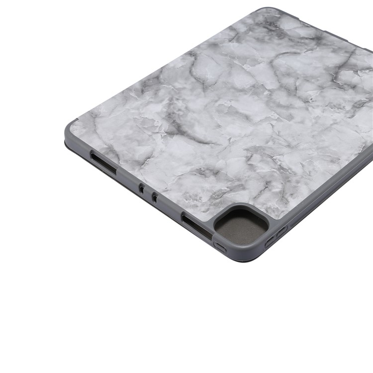 Marble Pattern Tri-fold Stand Smart Leather Case with Pen Slot for iPad Pro 11-inch (2020)/(2018) - Grey-5