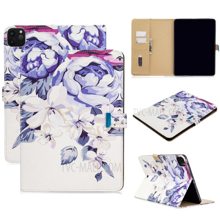 Pattern Printing Leather Wallet Case for iPad Pro 11-inch (2020) - White Flower-1