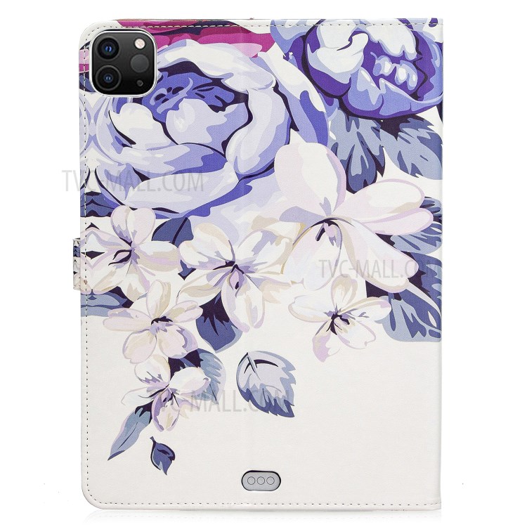 Pattern Printing Leather Wallet Case for iPad Pro 11-inch (2020) - White Flower-3