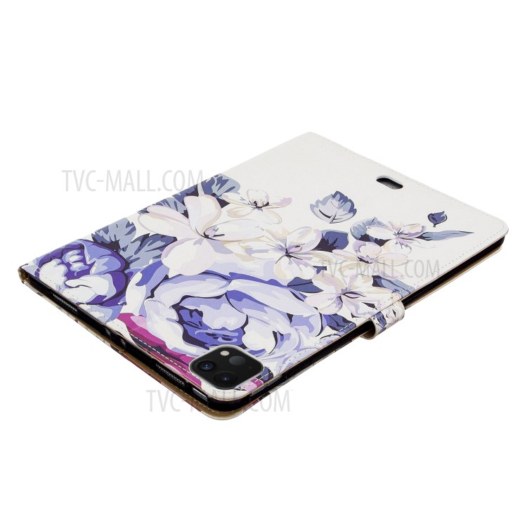 Pattern Printing Leather Wallet Case for iPad Pro 11-inch (2020) - White Flower-5