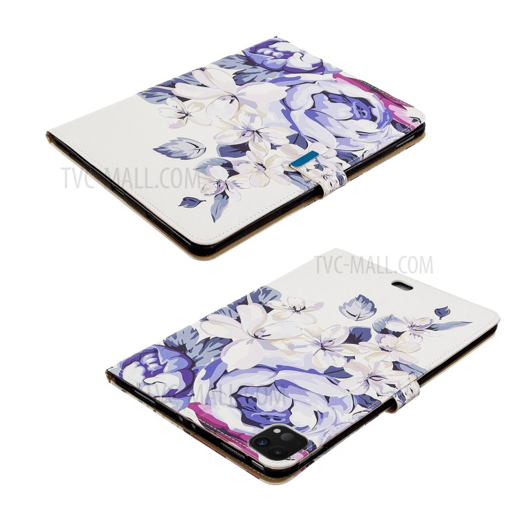 Pattern Printing Leather Wallet Case for iPad Pro 11-inch (2020) - White Flower-6