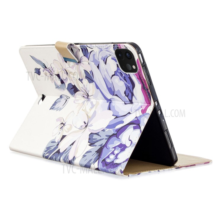 Pattern Printing Leather Wallet Case for iPad Pro 11-inch (2020) - White Flower-7