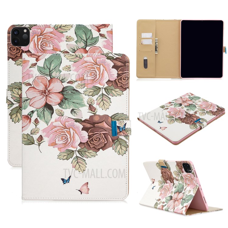 Pattern Printing Leather Wallet Case for iPad Pro 11-inch (2020) - Beautiful Flower-1