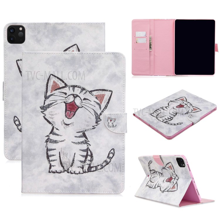 Pattern Printing Leather Wallet Case for iPad Pro 11-inch (2020) - Happy Cat-1