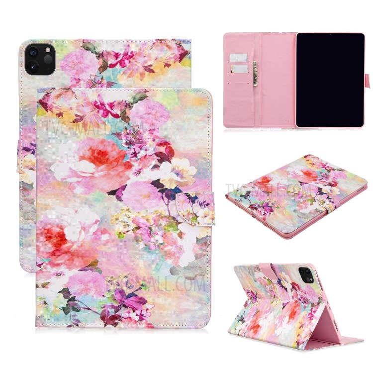Pattern Printing Leather Wallet Case for iPad Pro 11-inch (2020) - Vivid Flowers-1