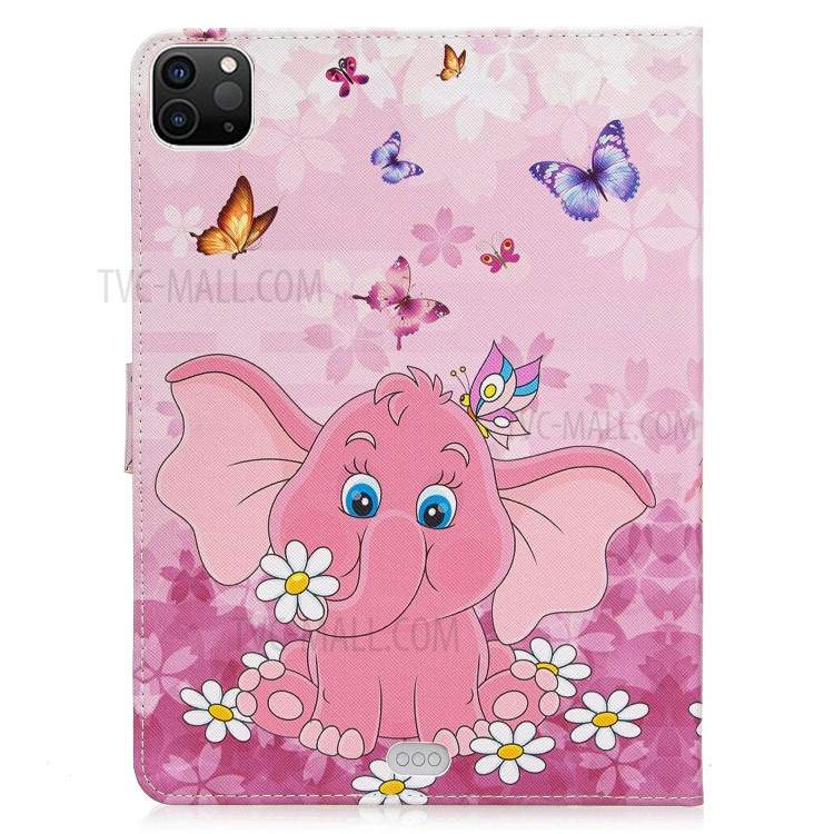 Pattern Printing Leather Wallet Case for iPad Pro 11-inch (2020) - Elephant and Flower-3