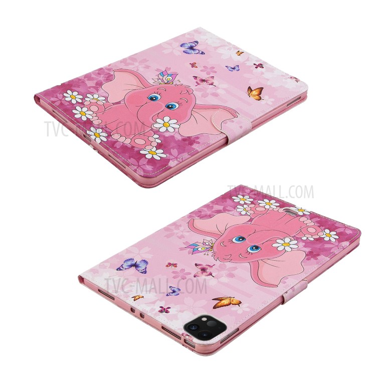 Pattern Printing Leather Wallet Case for iPad Pro 11-inch (2020) - Elephant and Flower-6