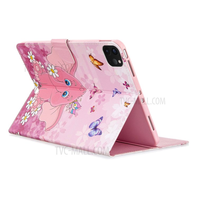 Pattern Printing Leather Wallet Case for iPad Pro 11-inch (2020) - Elephant and Flower-7