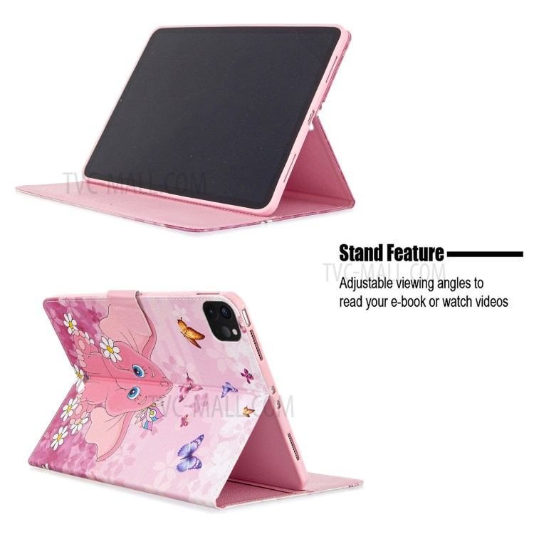 Pattern Printing Leather Wallet Case for iPad Pro 11-inch (2020) - Elephant and Flower-9