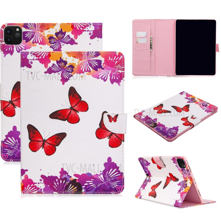 Pattern Printing Leather Wallet Case for iPad Pro 11-inch (2020) - Red Butterfly-1