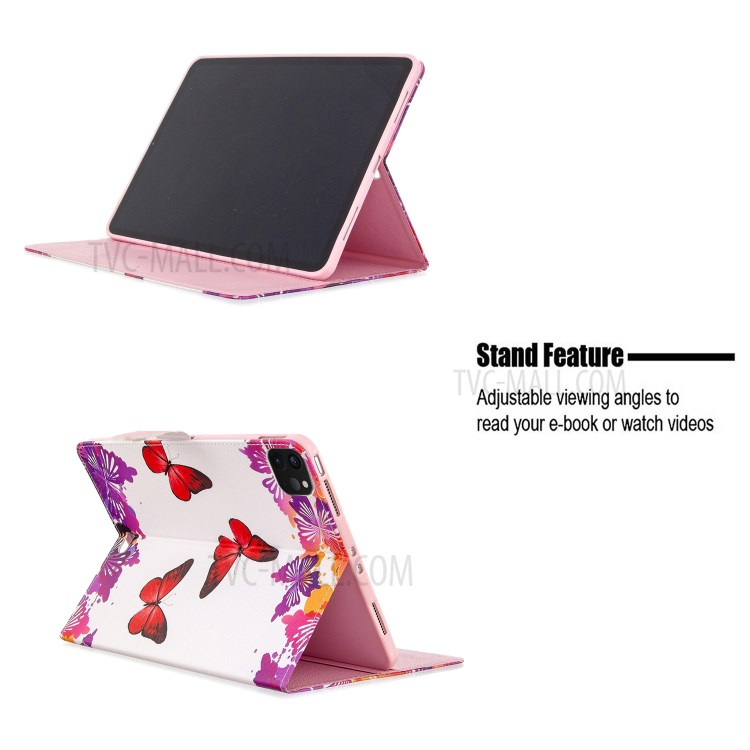Pattern Printing Leather Wallet Case for iPad Pro 11-inch (2020) - Red Butterfly-9