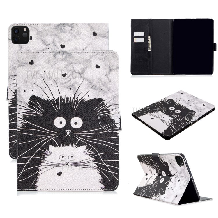 Pattern Printing Leather Wallet Case for iPad Pro 11-inch (2020) - Black and White Cat-1