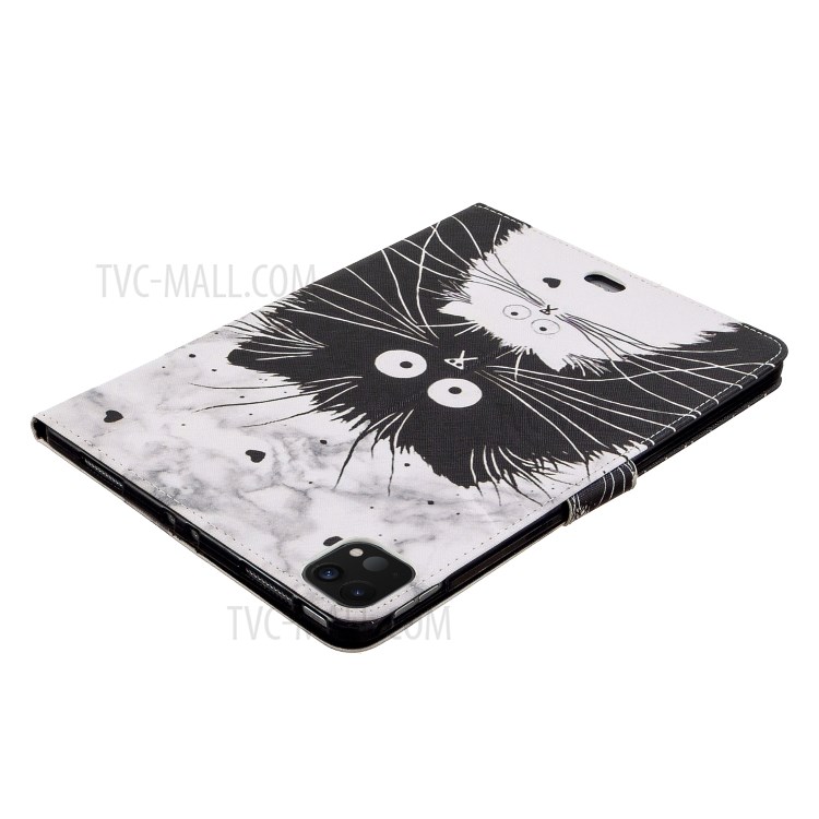 Pattern Printing Leather Wallet Case for iPad Pro 11-inch (2020) - Black and White Cat-5