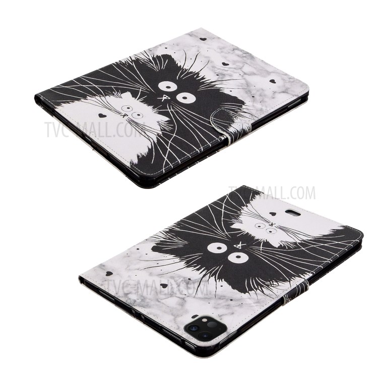Pattern Printing Leather Wallet Case for iPad Pro 11-inch (2020) - Black and White Cat-6