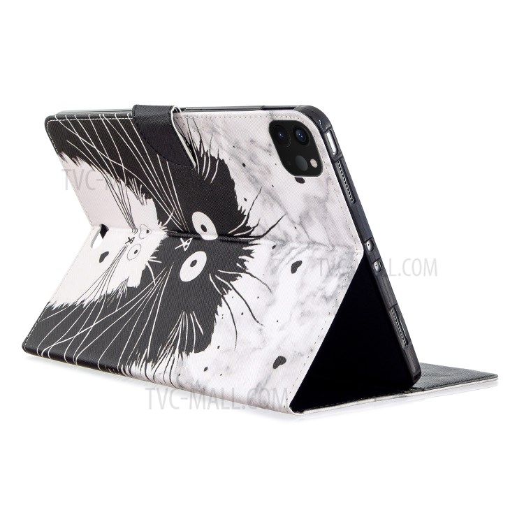 Pattern Printing Leather Wallet Case for iPad Pro 11-inch (2020) - Black and White Cat-7
