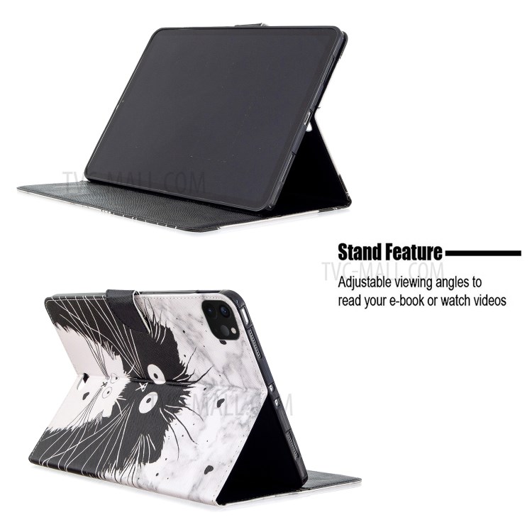Pattern Printing Leather Wallet Case for iPad Pro 11-inch (2020) - Black and White Cat-9