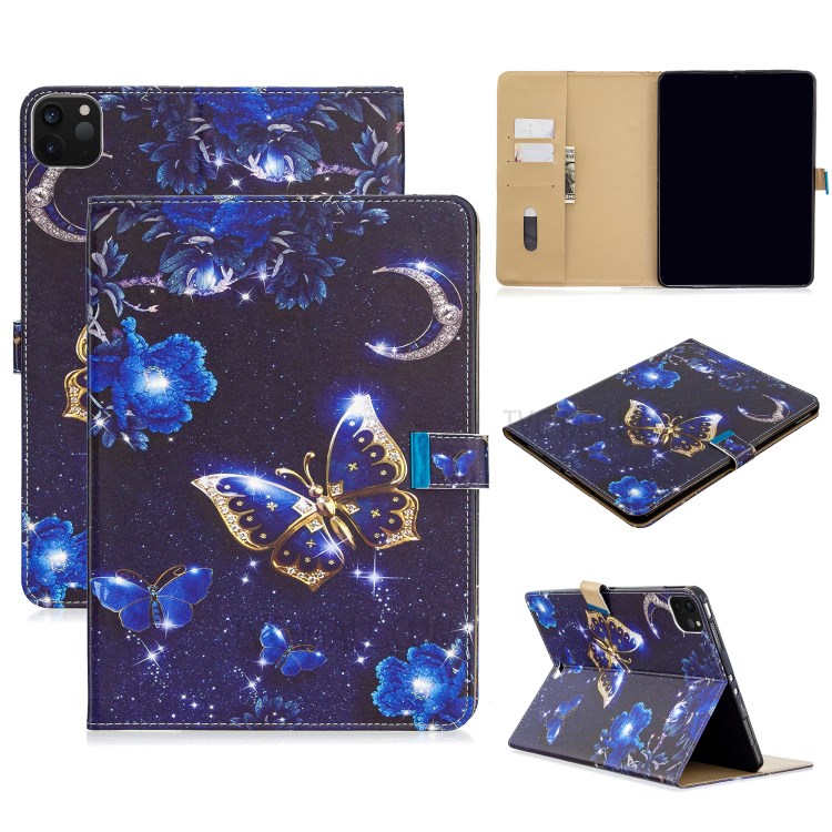Pattern Printing Leather Wallet Case for iPad Pro 11-inch (2020) - Blue Butterfly-1