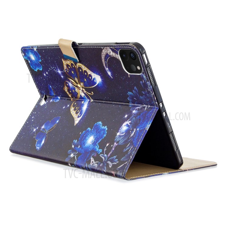 Pattern Printing Leather Wallet Case for iPad Pro 11-inch (2020) - Blue Butterfly-7