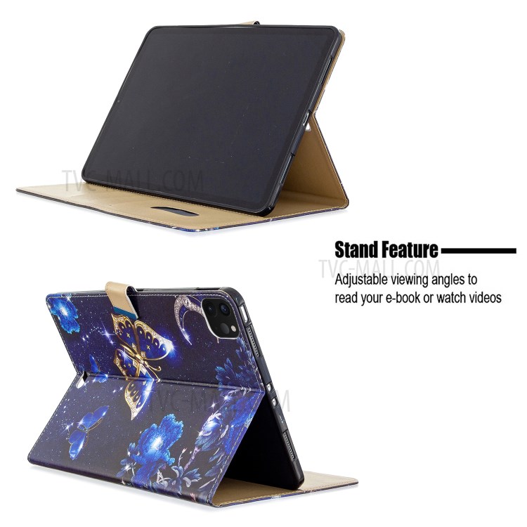 Pattern Printing Leather Wallet Case for iPad Pro 11-inch (2020) - Blue Butterfly-9