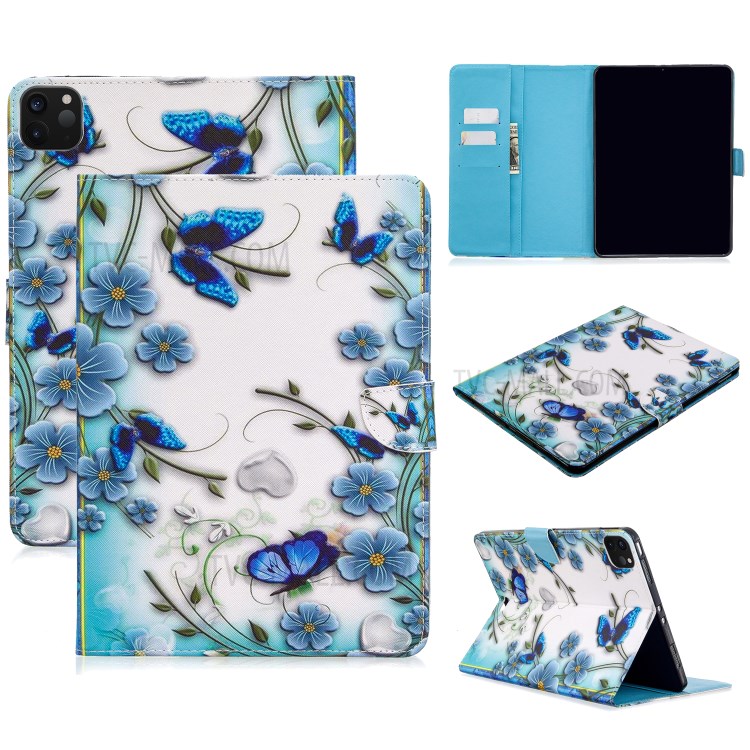Pattern Printing Leather Wallet Case for iPad Pro 11-inch (2020) - Butterfly and Flower-1