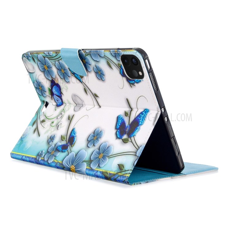 Pattern Printing Leather Wallet Case for iPad Pro 11-inch (2020) - Butterfly and Flower-7