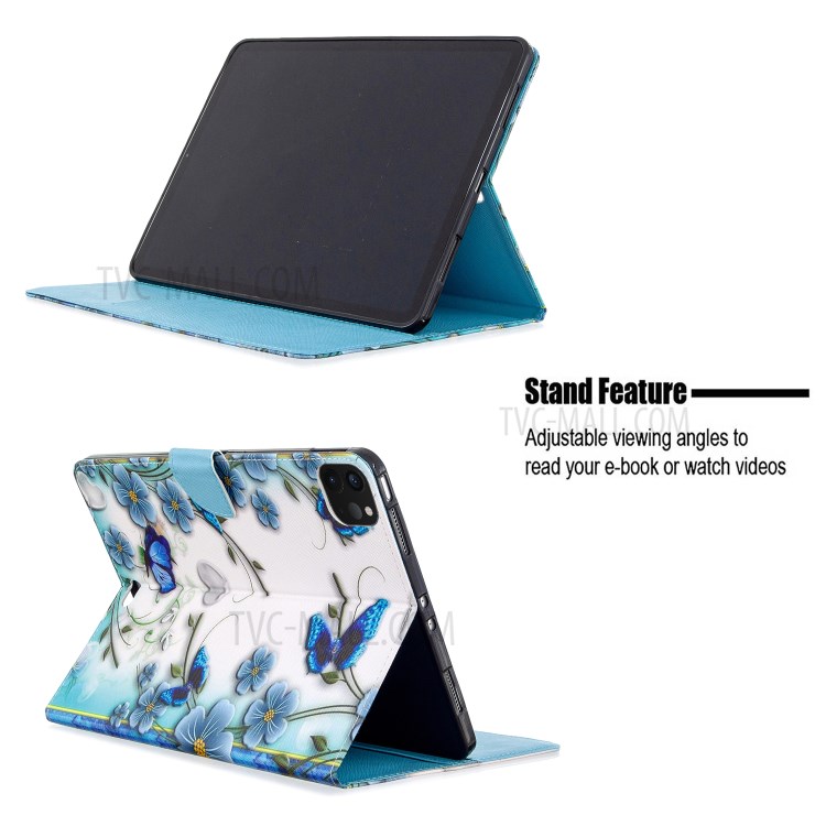 Pattern Printing Leather Wallet Case for iPad Pro 11-inch (2020) - Butterfly and Flower-9