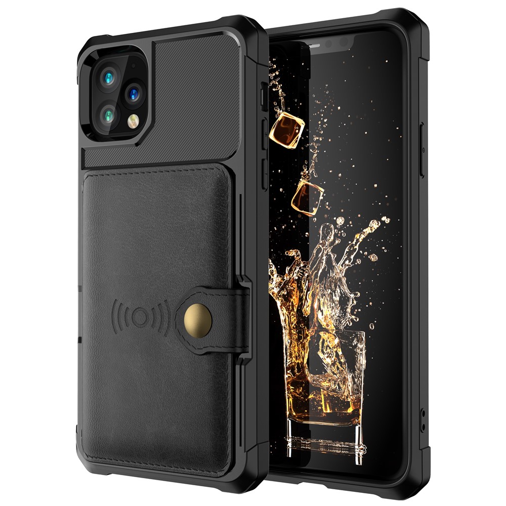 Kickstand Leather Coated TPU Cover with Wallet Built-in Magnetic Sheet for iPhone 11 Pro 5.8 inch - Black-2