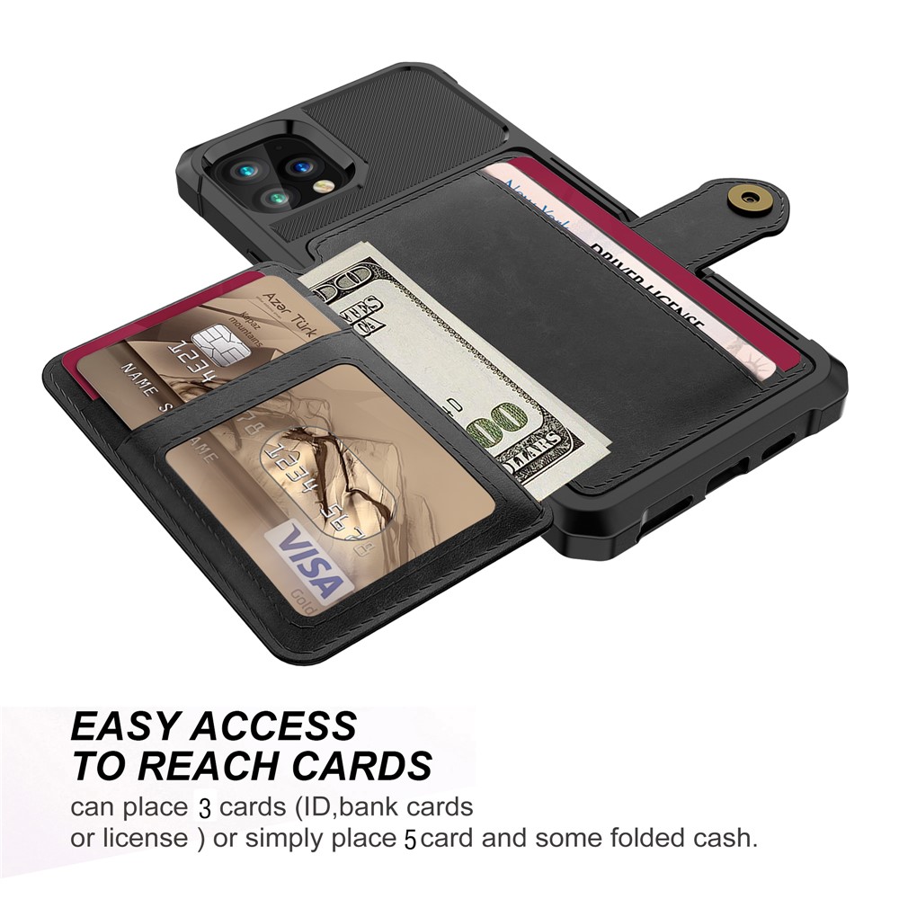 Kickstand Leather Coated TPU Cover with Wallet Built-in Magnetic Sheet for iPhone 11 Pro 5.8 inch - Black-6