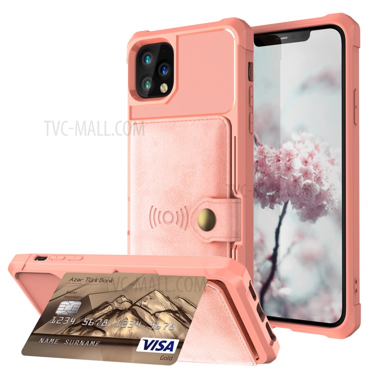 Kickstand Leather Coated TPU Cover with Wallet Built-in Magnetic Sheet for iPhone 11 Pro 5.8 inch - Rose Gold-1