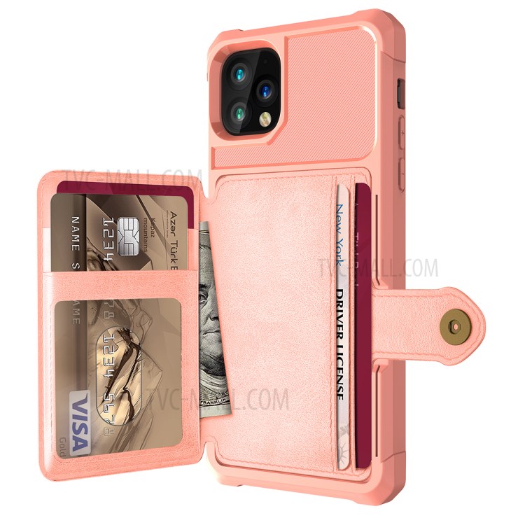 Kickstand Leather Coated TPU Cover with Wallet Built-in Magnetic Sheet for iPhone 11 Pro 5.8 inch - Rose Gold-3