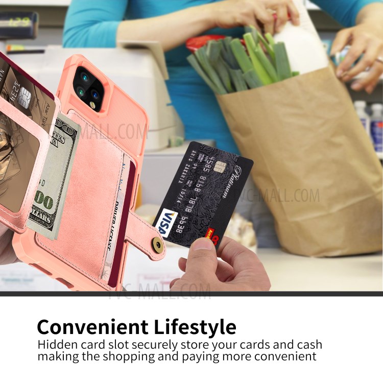 Kickstand Leather Coated TPU Cover with Wallet Built-in Magnetic Sheet for iPhone 11 Pro 5.8 inch - Rose Gold-4