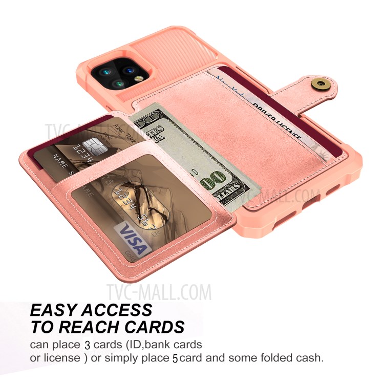 Kickstand Leather Coated TPU Cover with Wallet Built-in Magnetic Sheet for iPhone 11 Pro 5.8 inch - Rose Gold-6