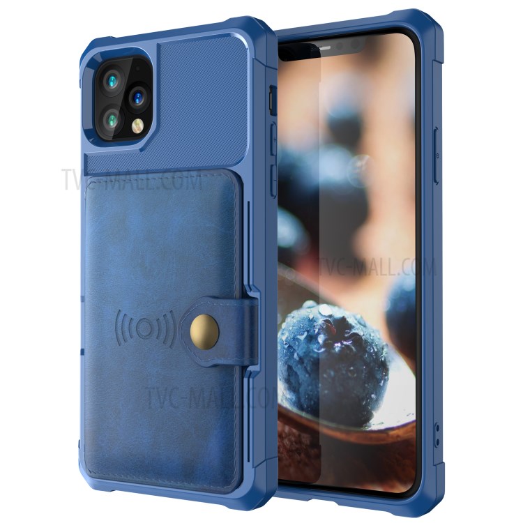 Kickstand Leather Coated TPU Cover with Wallet Built-in Magnetic Sheet for iPhone 11 Pro 5.8 inch - Blue-2