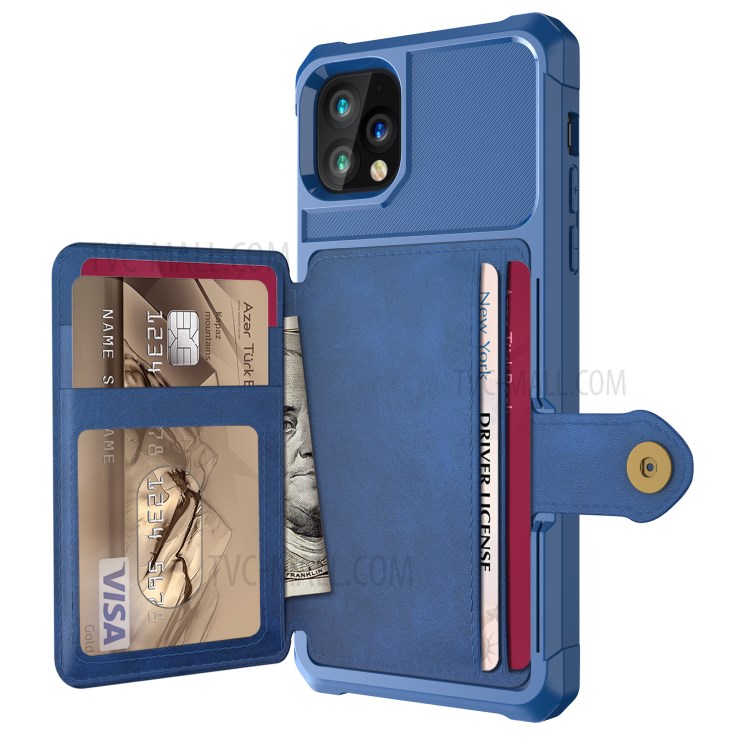 Kickstand Leather Coated TPU Cover with Wallet Built-in Magnetic Sheet for iPhone 11 Pro 5.8 inch - Blue-3