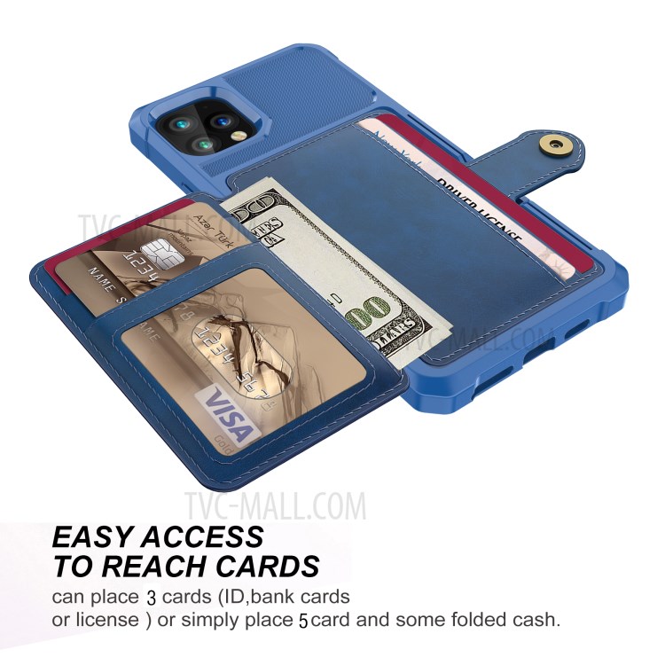 Kickstand Leather Coated TPU Cover with Wallet Built-in Magnetic Sheet for iPhone 11 Pro 5.8 inch - Blue-6