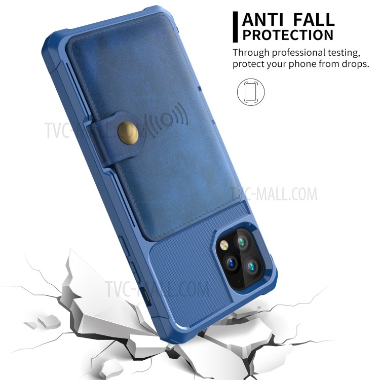Kickstand Leather Coated TPU Cover with Wallet Built-in Magnetic Sheet for iPhone 11 Pro 5.8 inch - Blue-7
