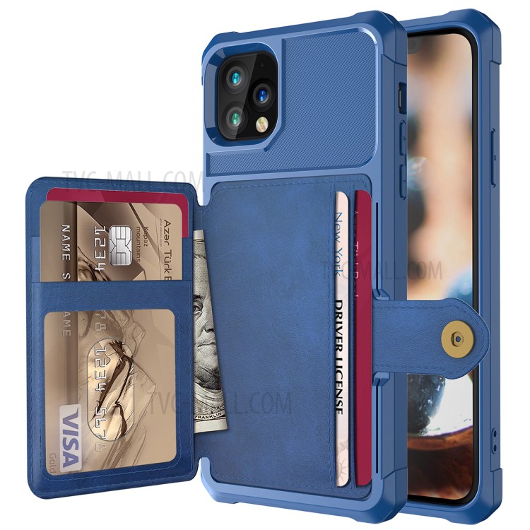 Kickstand Leather Coated TPU Cover with Wallet Built-in Magnetic Sheet for iPhone 11 Pro 5.8 inch - Blue-9