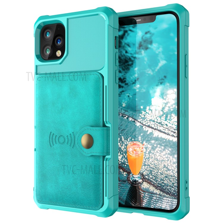 Kickstand Leather Coated TPU Cover with Wallet Built-in Magnetic Sheet for iPhone 11 Pro 5.8 inch - Cyan-2
