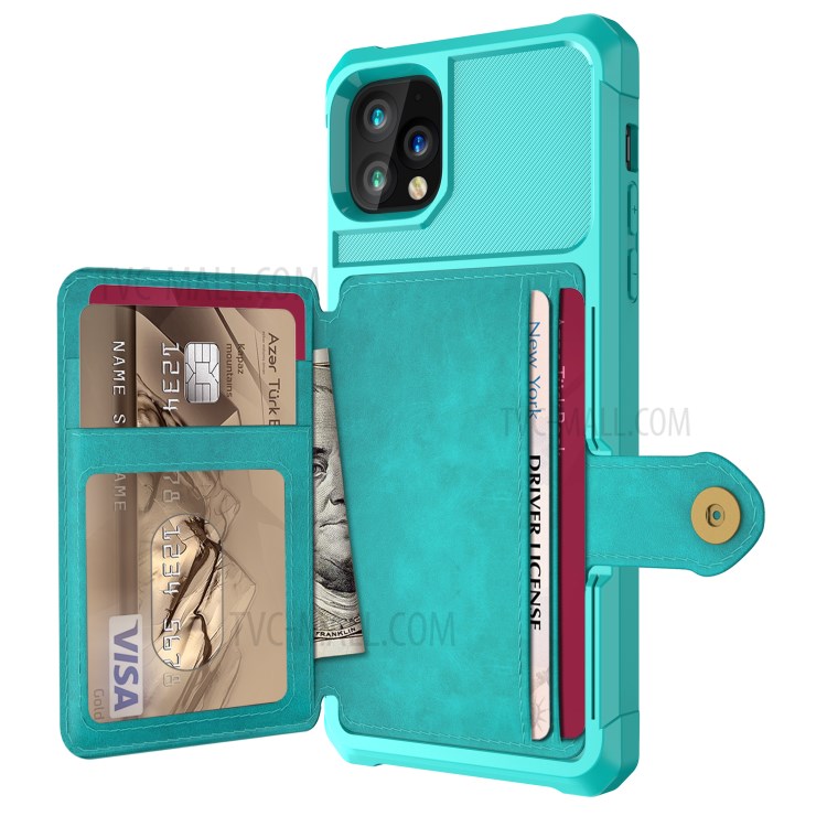 Kickstand Leather Coated TPU Cover with Wallet Built-in Magnetic Sheet for iPhone 11 Pro 5.8 inch - Cyan-3