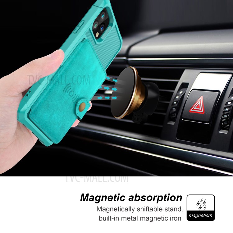 Kickstand Leather Coated TPU Cover with Wallet Built-in Magnetic Sheet for iPhone 11 Pro 5.8 inch - Cyan-5
