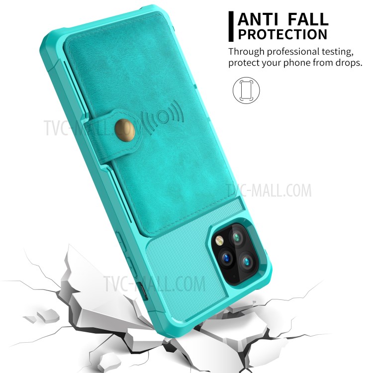 Kickstand Leather Coated TPU Cover with Wallet Built-in Magnetic Sheet for iPhone 11 Pro 5.8 inch - Cyan-7