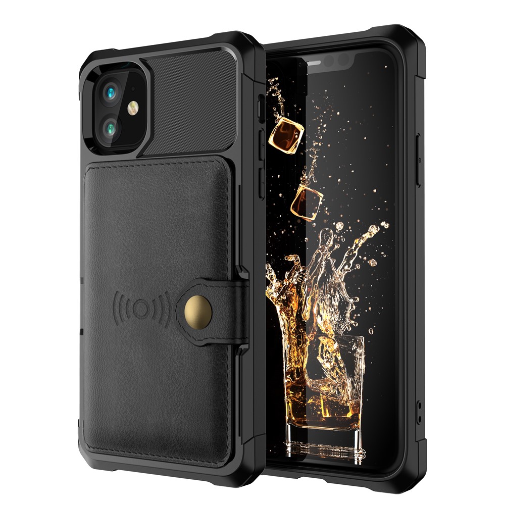 Caixa Revestida Do TPU Do Couro Do Kickstand Da Carteira Para O IPhone 11 6.1 Polegadas - Preto