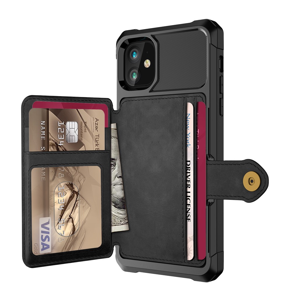 Wallet Kickstand Leather Coated TPU Case Built-in Magnetic Sheet for iPhone 11 6.1 inch - Black-3