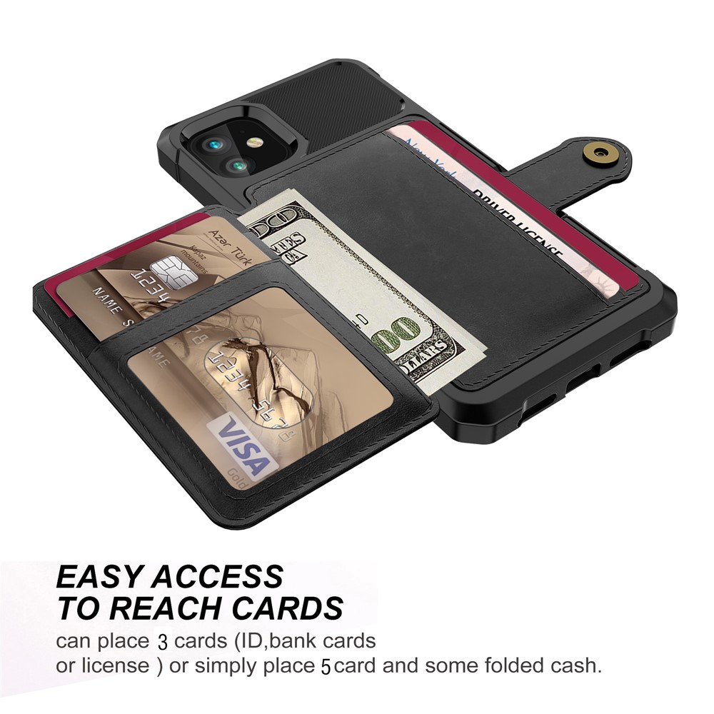 Wallet Kickstand Leather Coated TPU Case Built-in Magnetic Sheet for iPhone 11 6.1 inch - Black-6