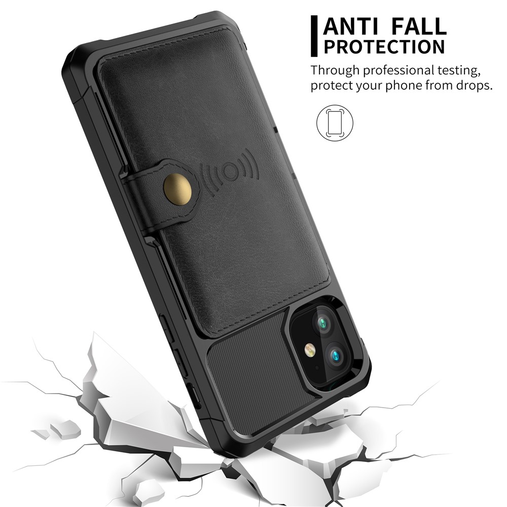 Caixa Revestida Do TPU Do Couro Do Kickstand Da Carteira Para O IPhone 11 6.1 Polegadas - Preto