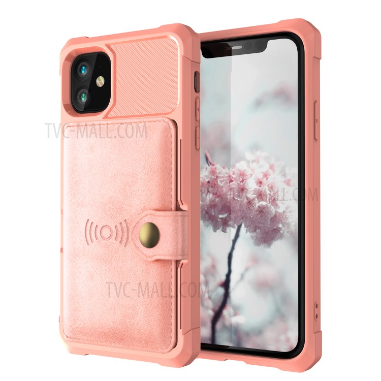 Raccoglitore Di Cuoio Kickstand TPU Rivestito Strato Incorporato Magnetica Per Iphone 11 6,1 Pollici - Oro Rosa-2