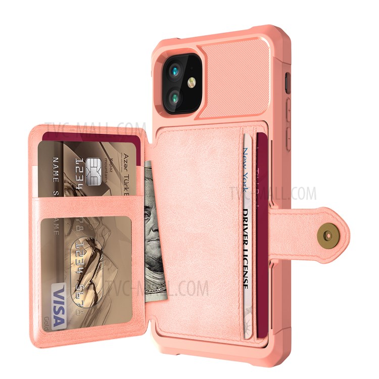 Raccoglitore Di Cuoio Kickstand TPU Rivestito Strato Incorporato Magnetica Per Iphone 11 6,1 Pollici - Oro Rosa-3