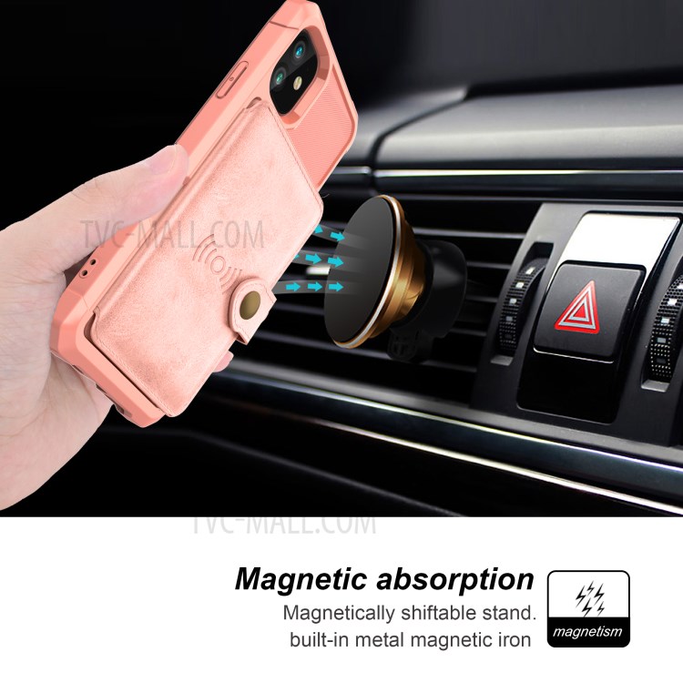 Raccoglitore Di Cuoio Kickstand TPU Rivestito Strato Incorporato Magnetica Per Iphone 11 6,1 Pollici - Oro Rosa-5